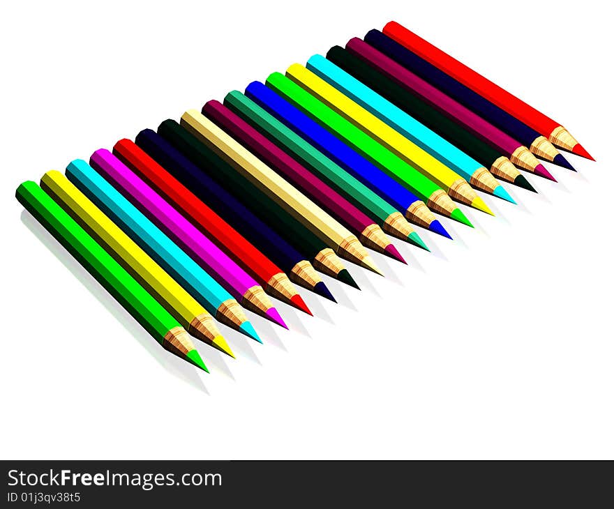 3d colored pencils kit  with reflection