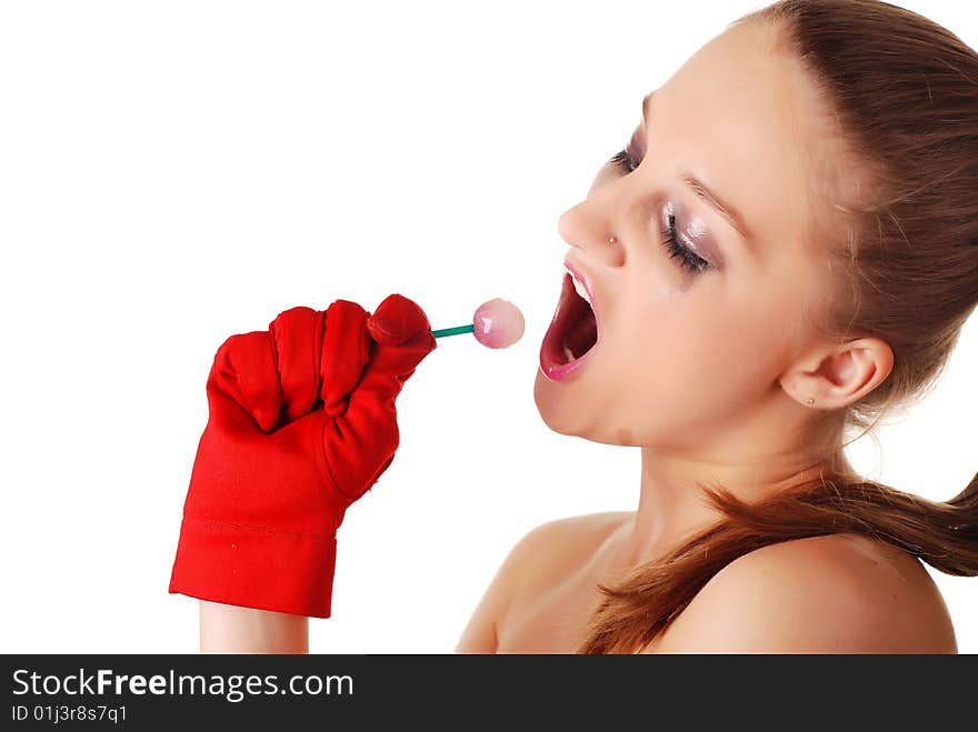 Woman with lollipop