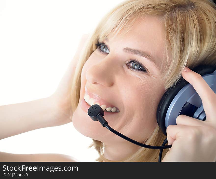 Business customer operator smiling on background. Business customer operator smiling on background