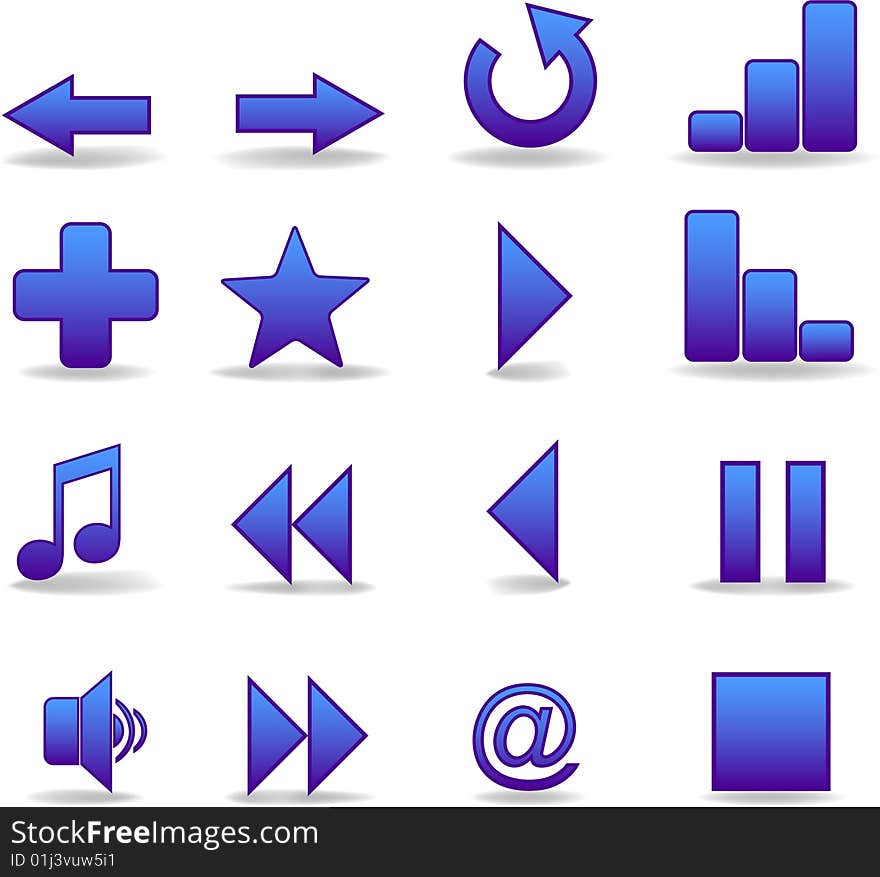 Music icons set blue shadow