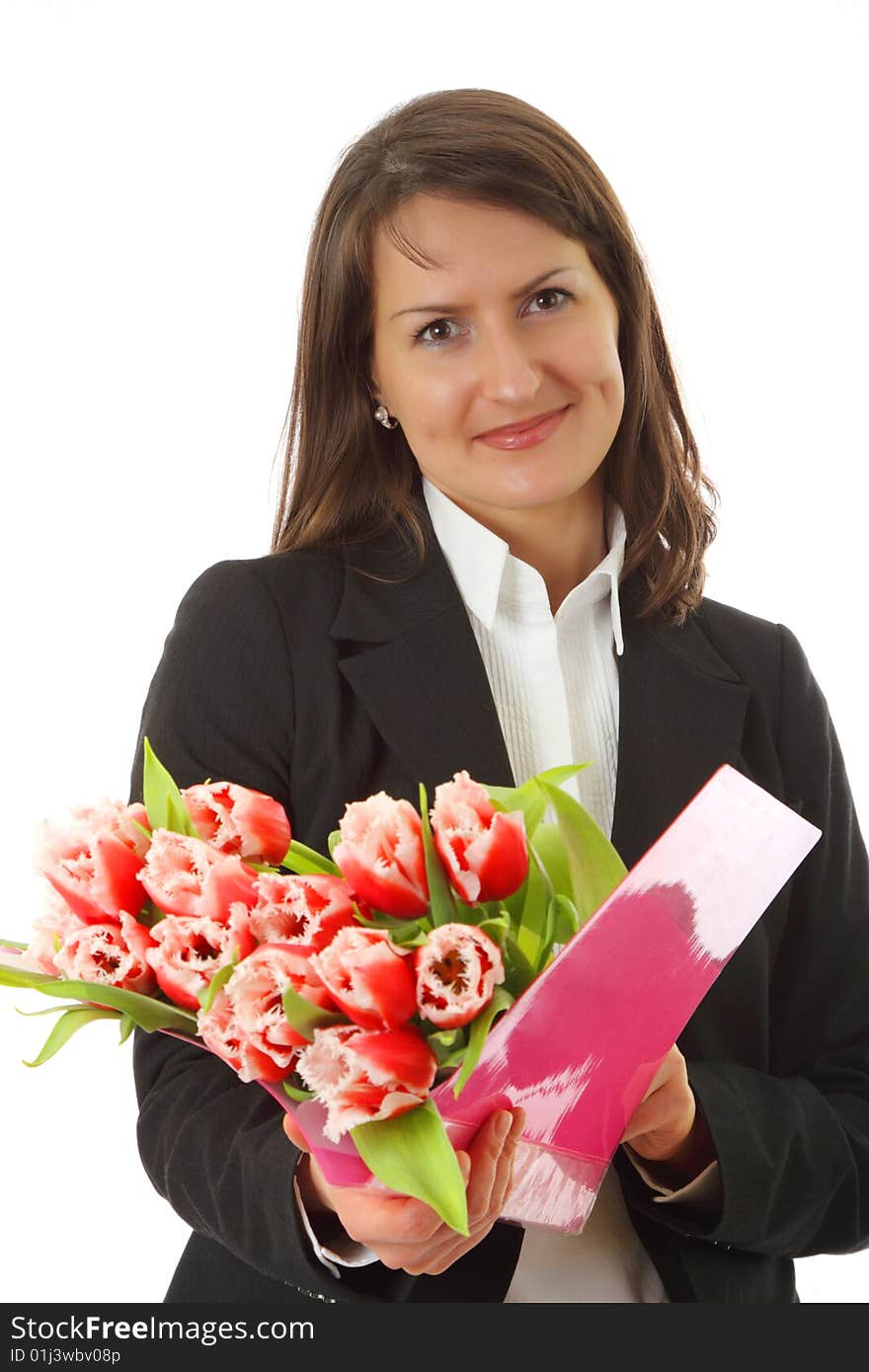 Smiling young business woman isolated on a white background