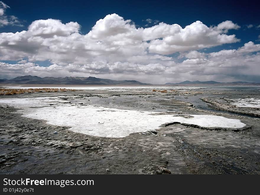 Salt crust on a Lake in Bolivia,Bolivia