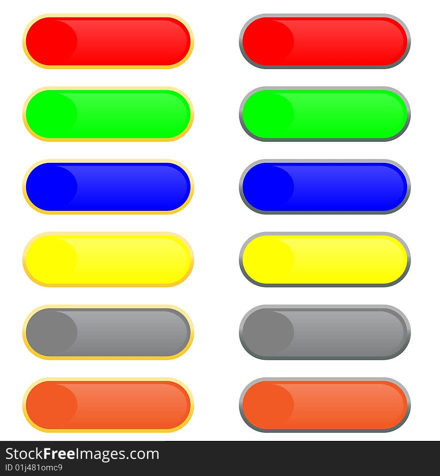 Set of volume images of buttons with patches of light. Vector. Without mesh.