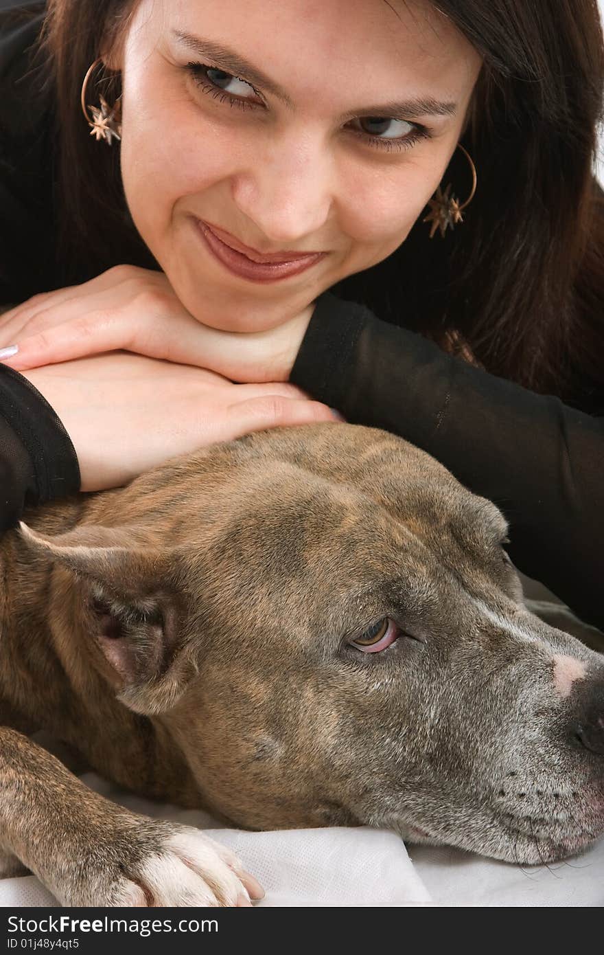 Joy girl play with dog. Joy girl play with dog