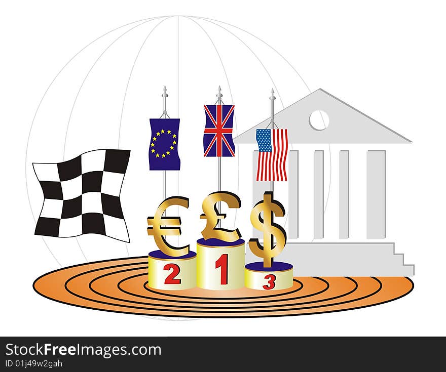 This is an illustration about the race between the pound, euro and dollar currencys in economic crisis times. In the viewer rol is the World Bank. This is an illustration about the race between the pound, euro and dollar currencys in economic crisis times. In the viewer rol is the World Bank.