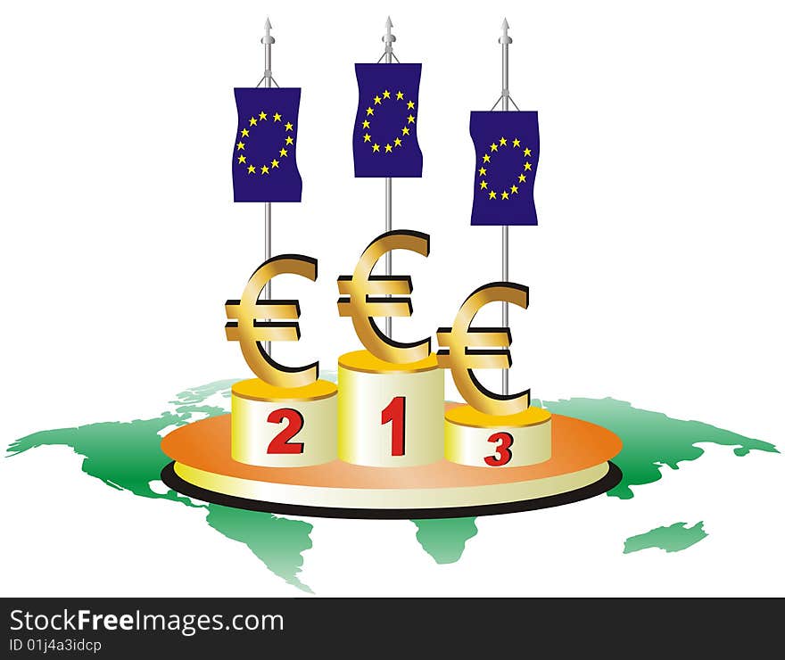 This vectorial illustration shows the power of the euro (money). Value of the euro in the world. This vectorial illustration shows the power of the euro (money). Value of the euro in the world.