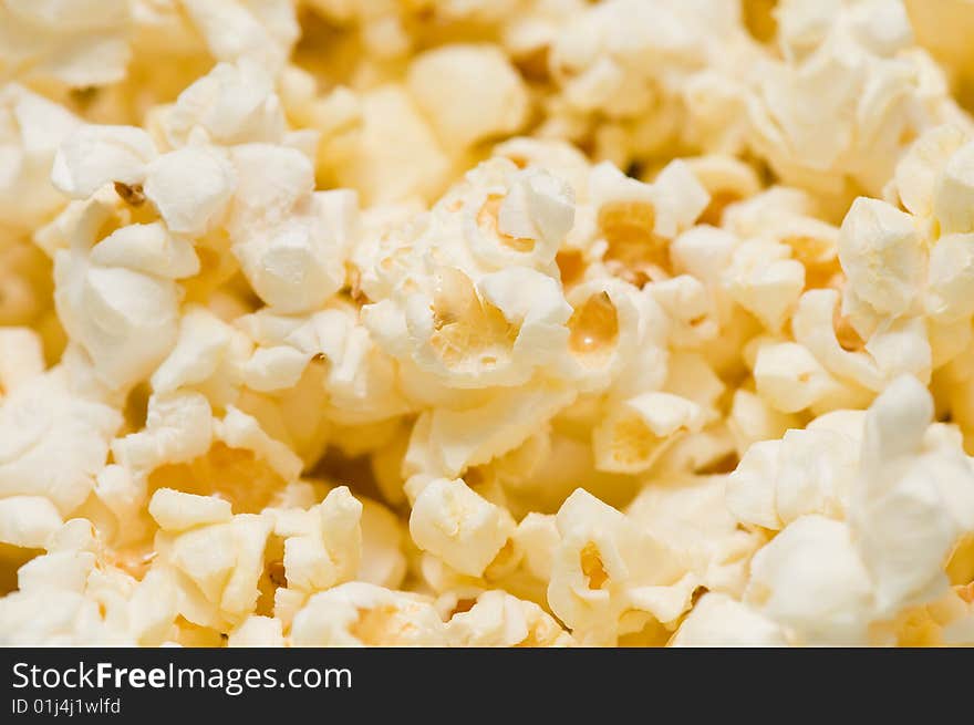 Macro popcorn as a background. Macro popcorn as a background