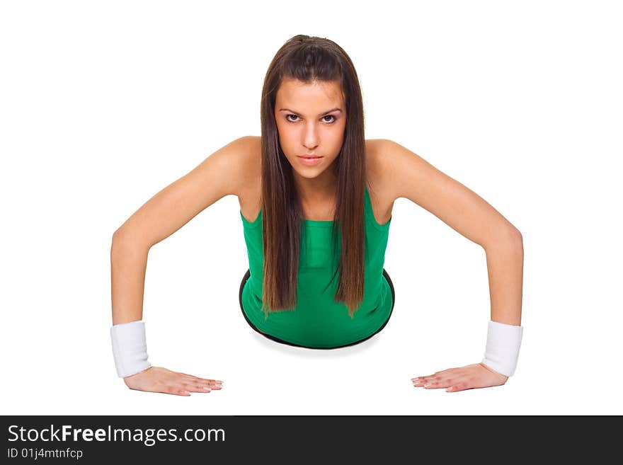 Young Beautiful Woman In Training Pushup