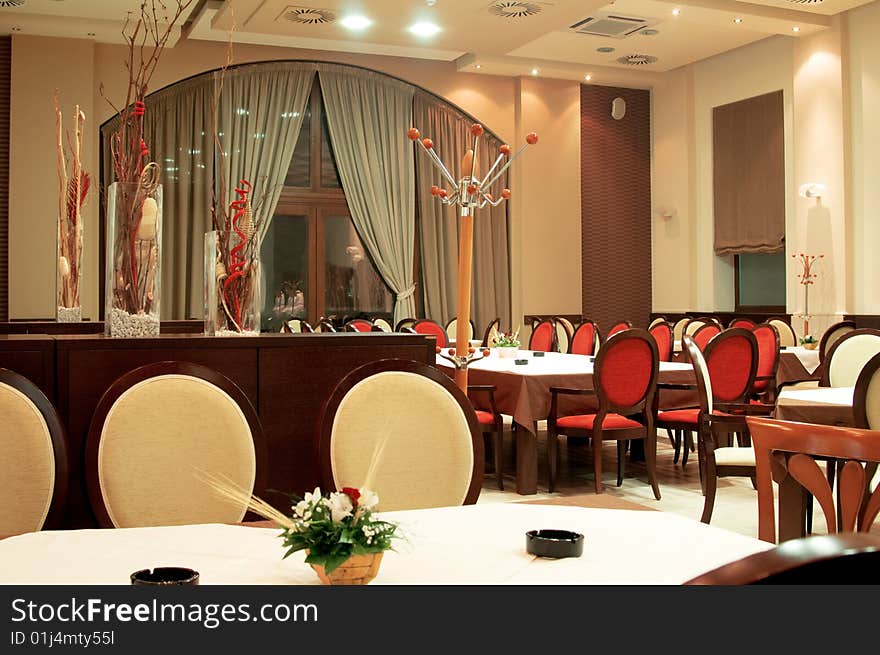 Empty luxury hotel restaurants in evening hours. Empty luxury hotel restaurants in evening hours