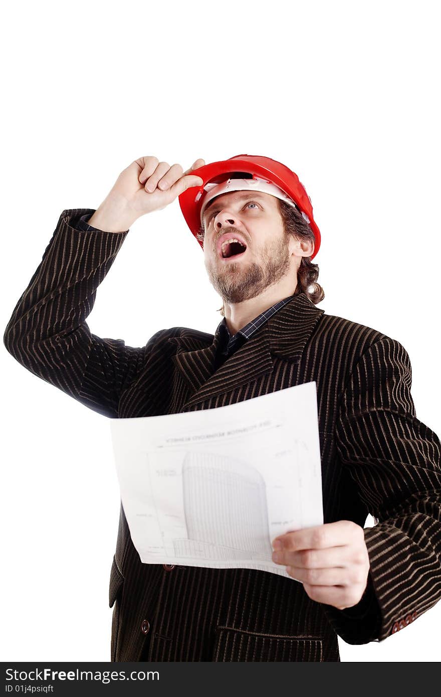 Stock photo: an image of a builder in red cap