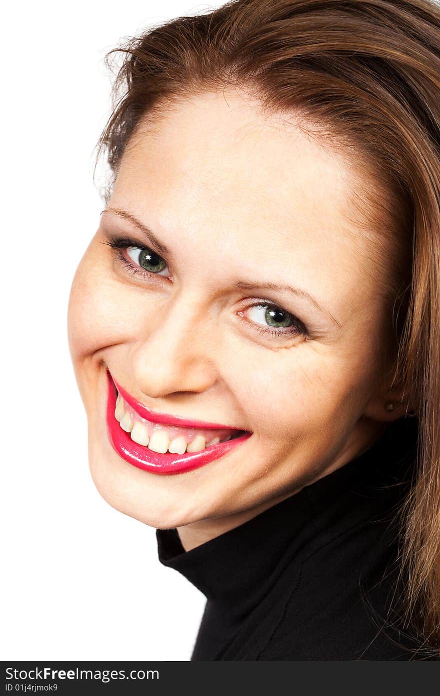 Portrait of a young woman on a white background