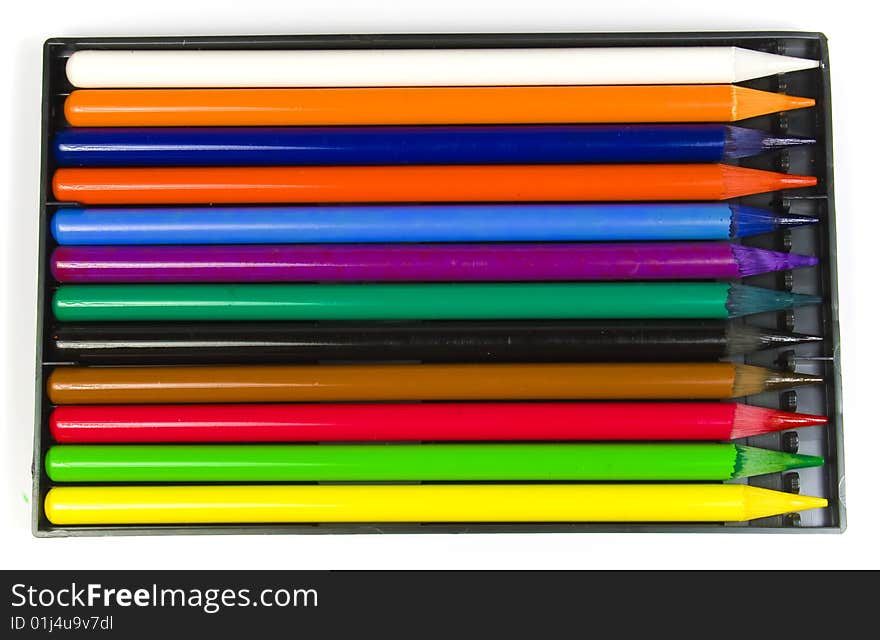 Twelve multi-coloured pencils