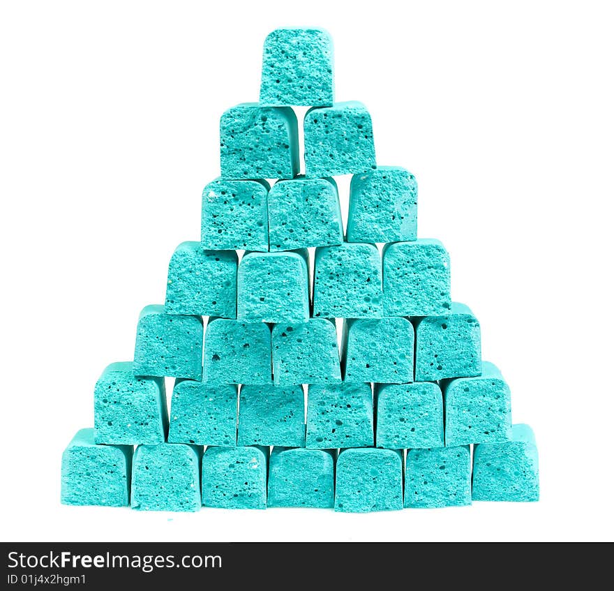 Pyramid from slices children's chalk, cyan color