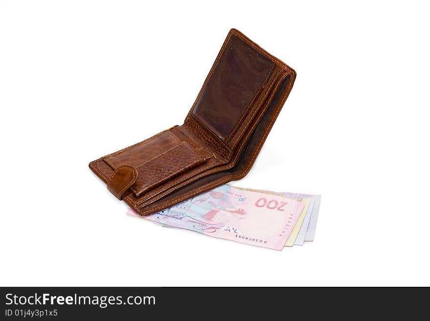 Leather brown wallet on a white background