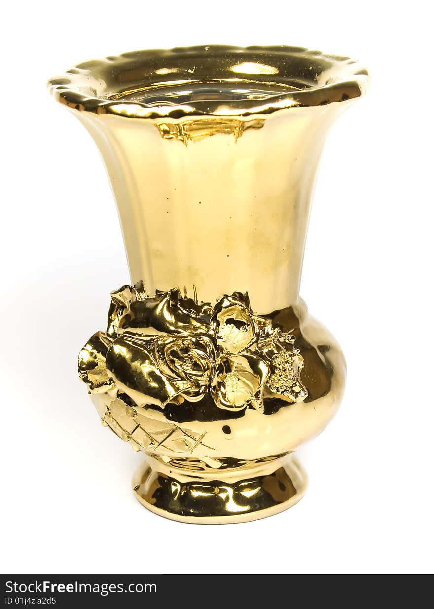 Gold elegant flower vase with an ornament