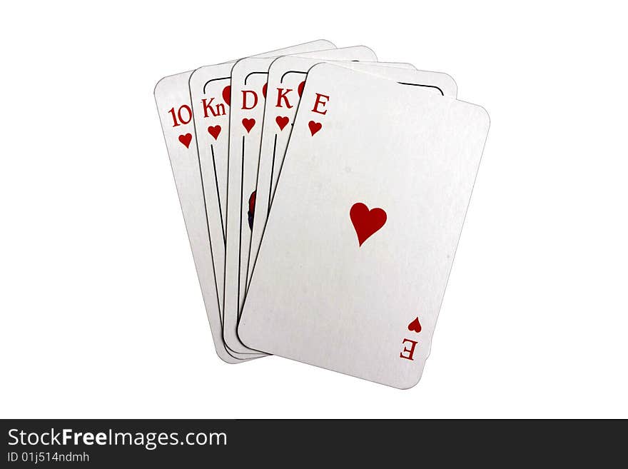 Royal Flush isolated on white background.