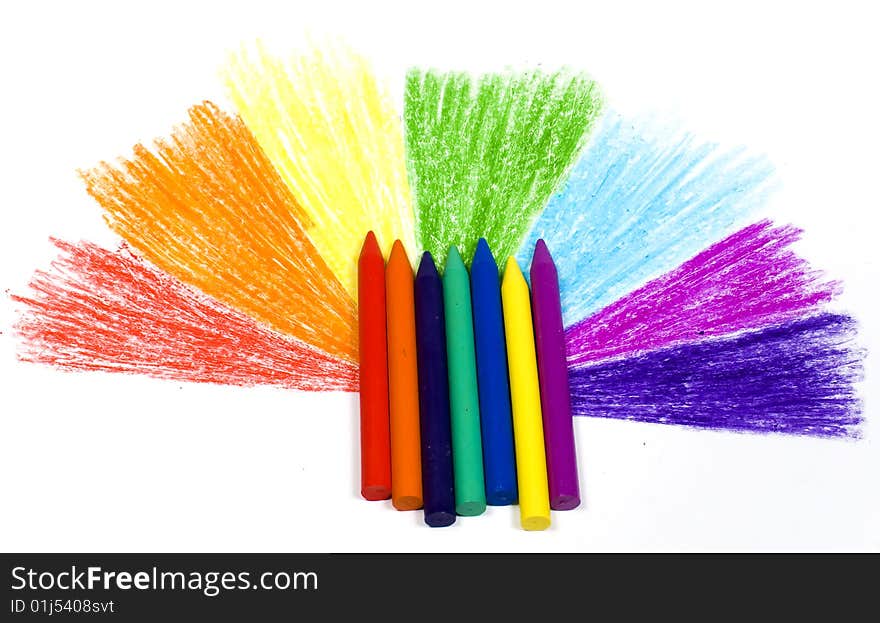 Rainbow with wax pencils