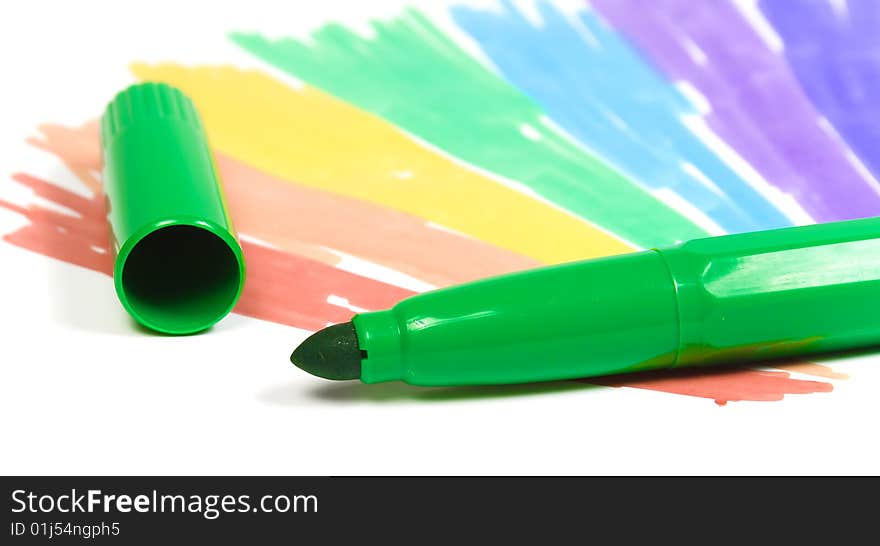 Green felt-tip pen with removed cap