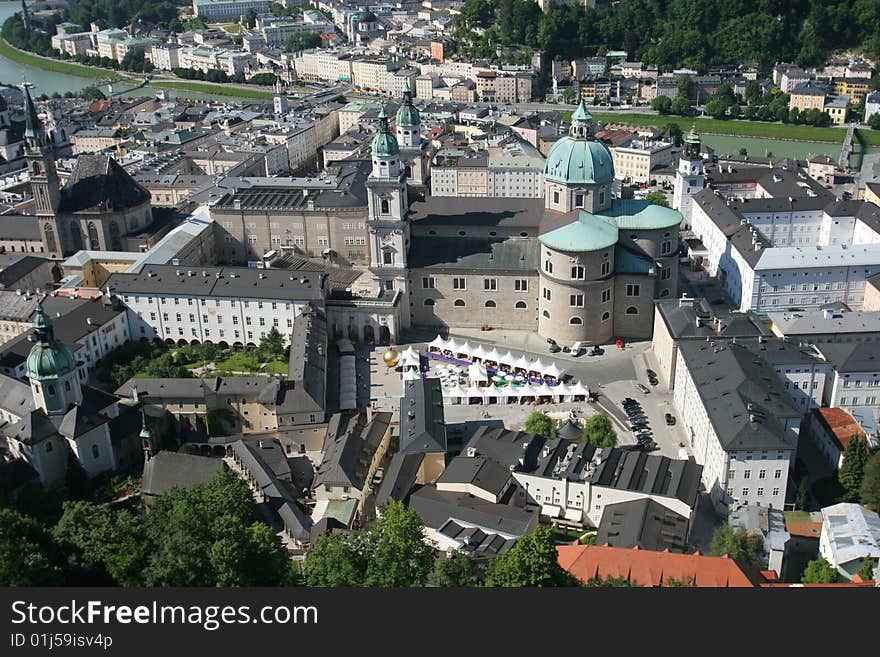 View on historical center of Salzburg from the top (Salzburg, Austria)