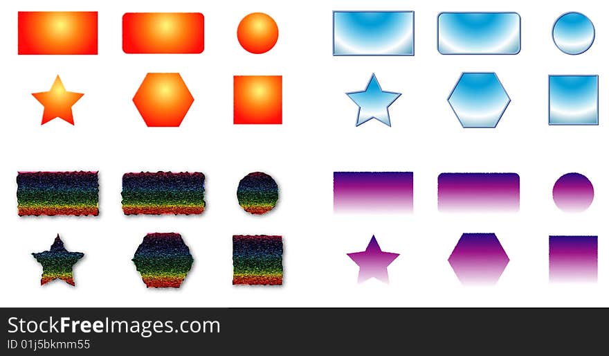 Web elements like rectangles, circles, stars and polygons.