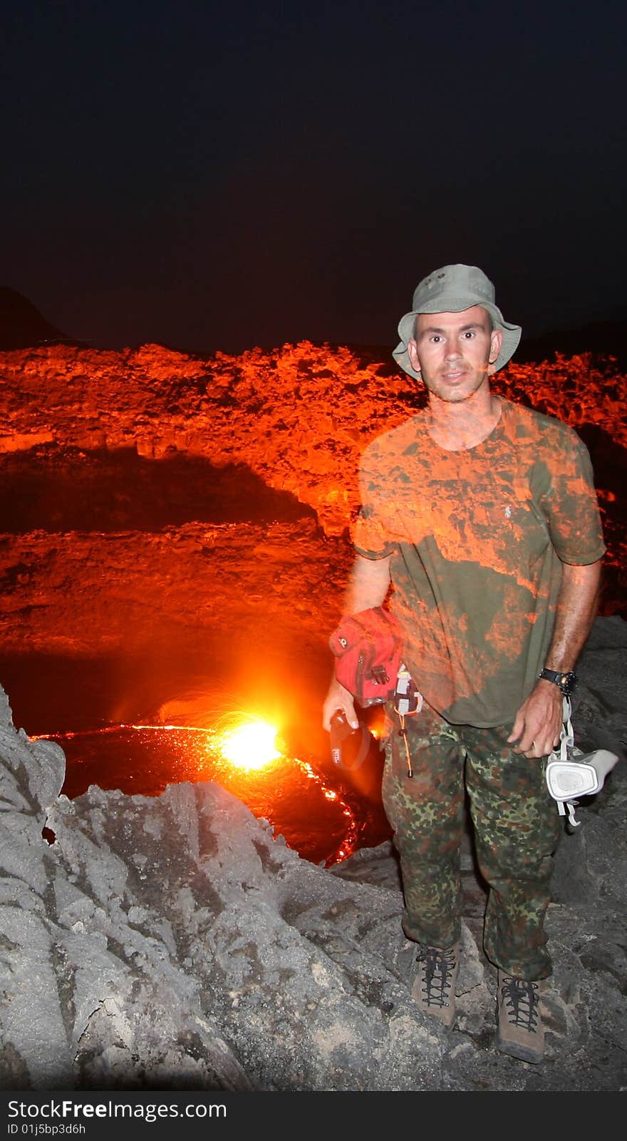 Self portrait of the photograper  in front of the Erta Ale lava lake. Self portrait of the photograper  in front of the Erta Ale lava lake