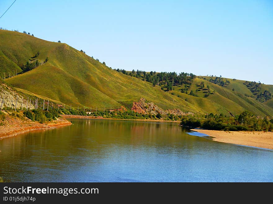 Hills And  River In Eastern Siberia