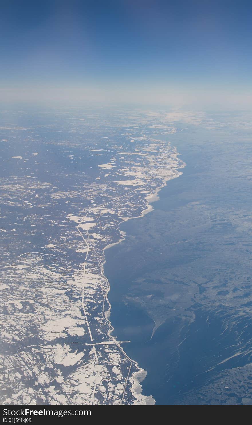 Aerial view of the US coast line in the winter. Aerial view of the US coast line in the winter