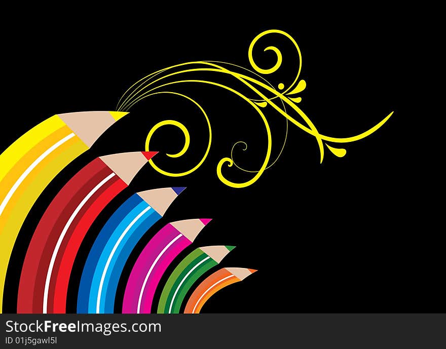 Set of pencils and abstract decoration,vector