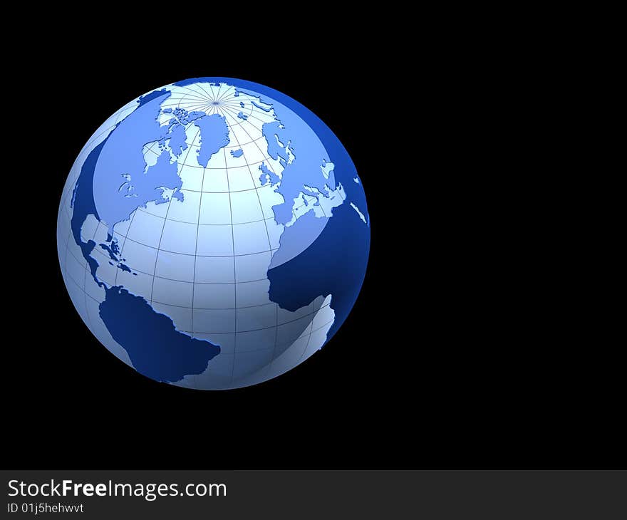 3d blue earth isolated on black background. 3d blue earth isolated on black background