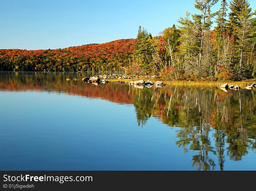 Beautiful lake reflections in the fall