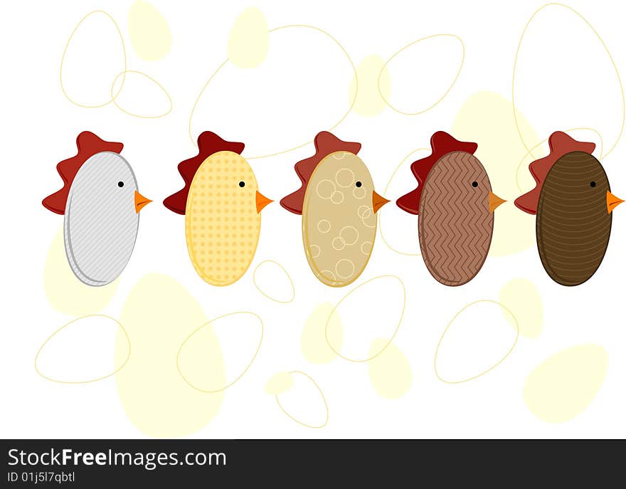 Various patterned chickens in egg shapes eps is vector based file