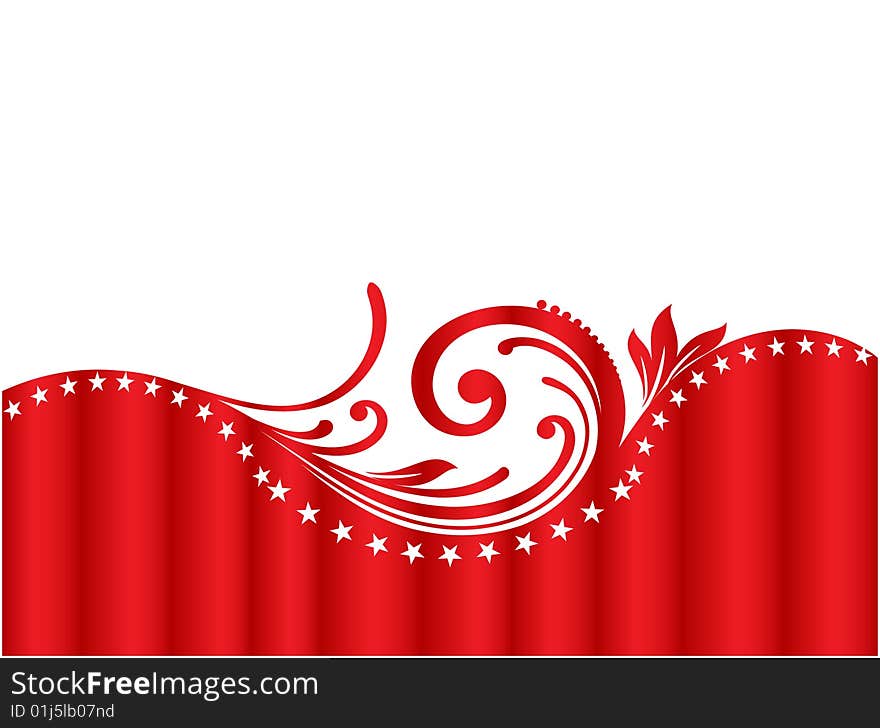 Red floral abstract background decorated with white stars