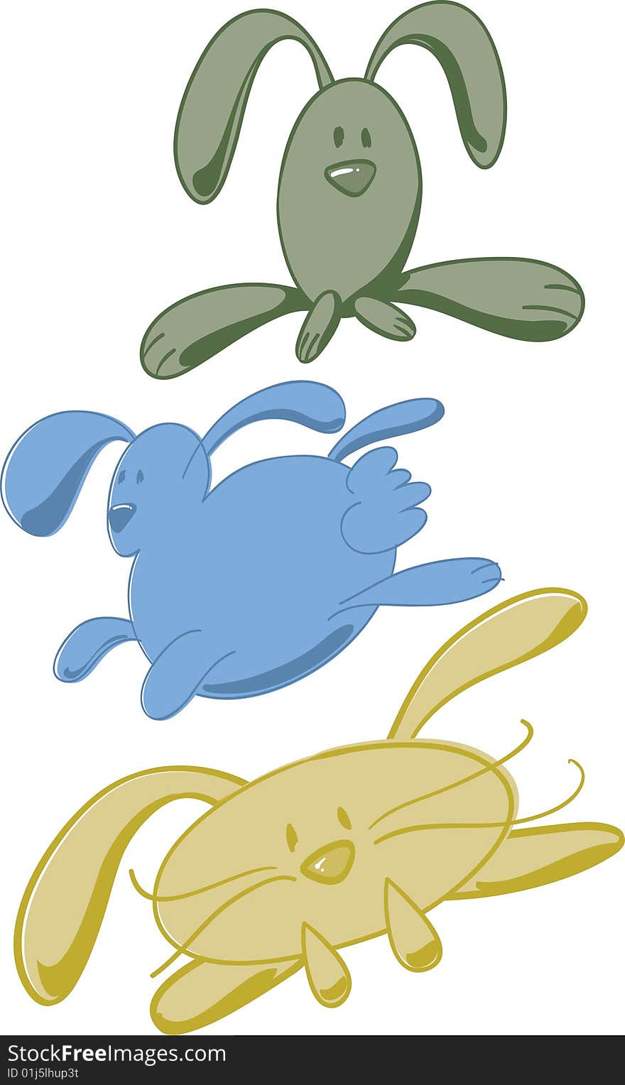 Three stylized cartoon bunnies can be used for Easter applications eps is vector based file