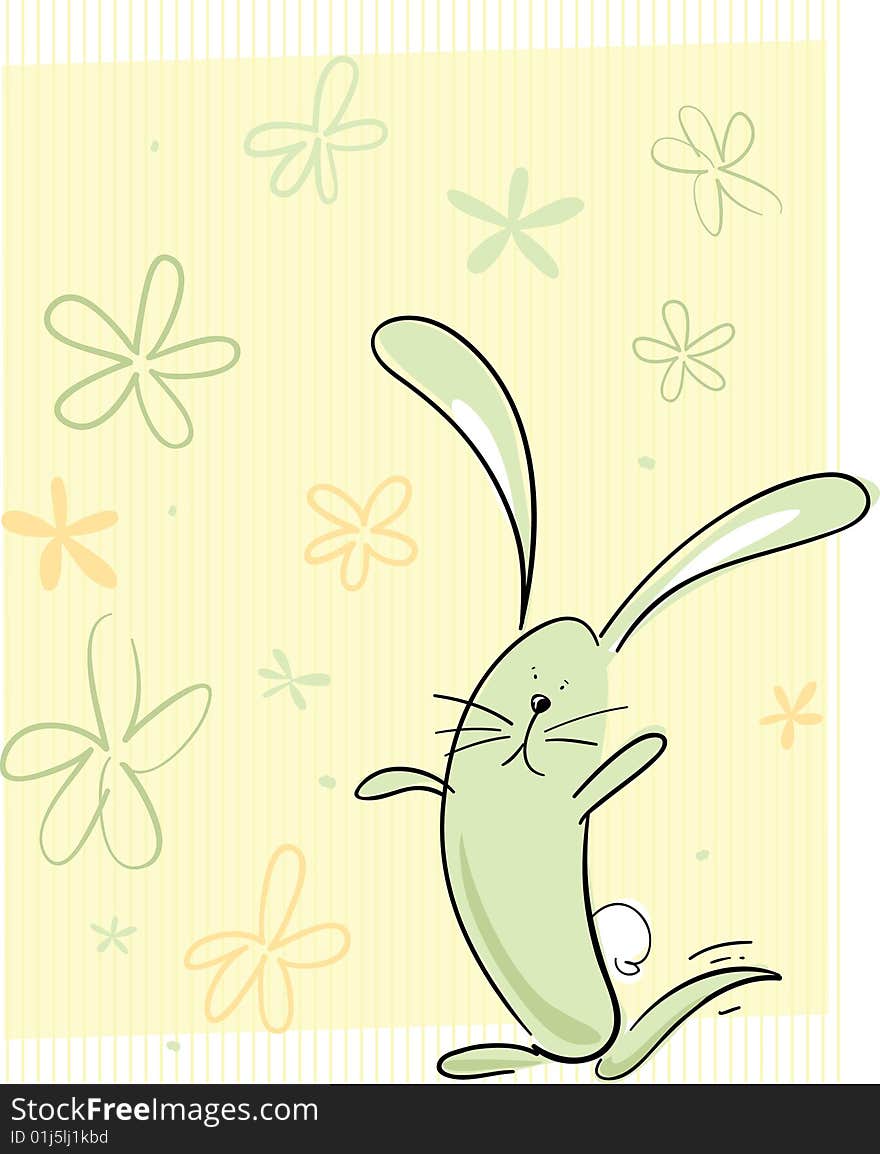 Illustration of a bunny thumping it's foot on flowery background. Illustration of a bunny thumping it's foot on flowery background