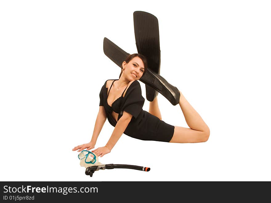 Pretty underwater girl with flippers. Pretty underwater girl with flippers