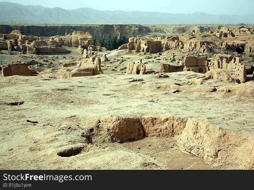 Jiaohe ruins is located near yarnaiz groove village, 10 km west of turpan city, xinjiang uygur autonomous region, china. Jiaohe ruins is located near yarnaiz groove village, 10 km west of turpan city, xinjiang uygur autonomous region, china.