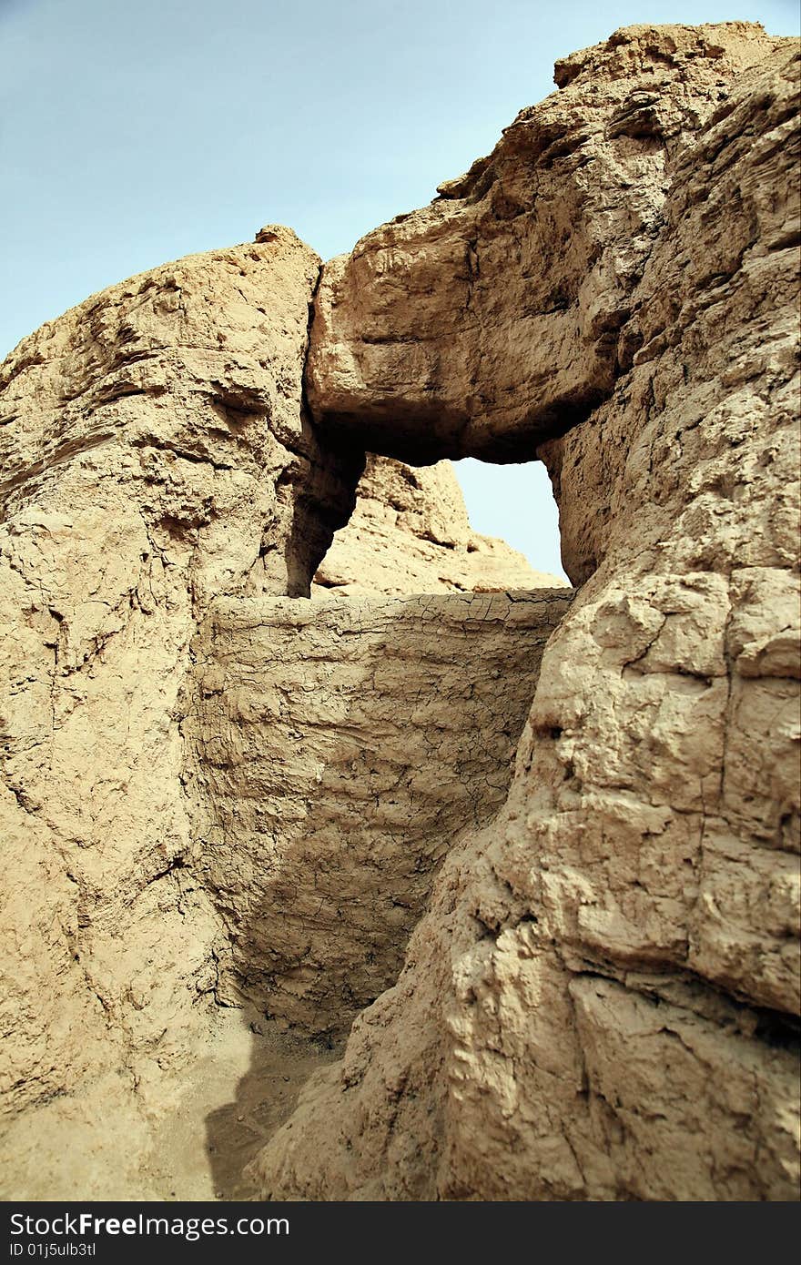 Jiaohe ruins is located near yarnaiz groove village, 10 km west of turpan city, xinjiang uygur autonomous region, china. Jiaohe ruins is located near yarnaiz groove village, 10 km west of turpan city, xinjiang uygur autonomous region, china.