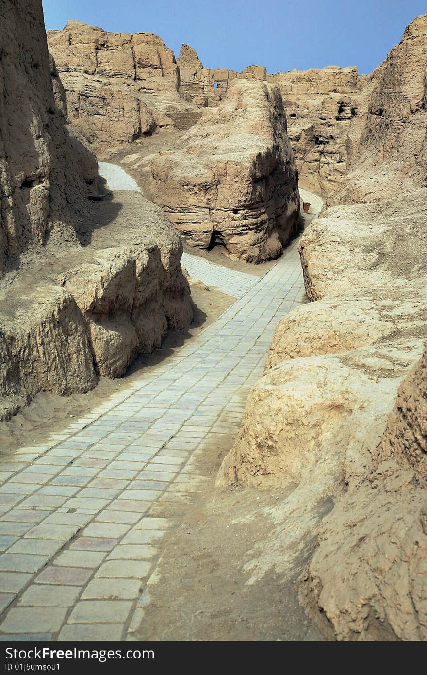 Historical building in ruins in jiaohe, china