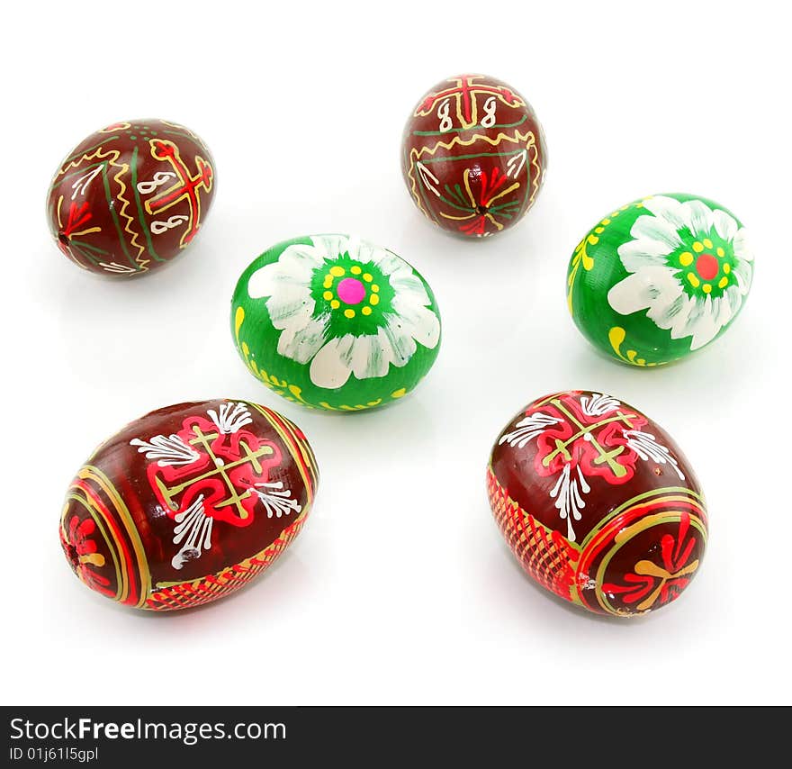 Group of painted Easter eggs isolated on a white background