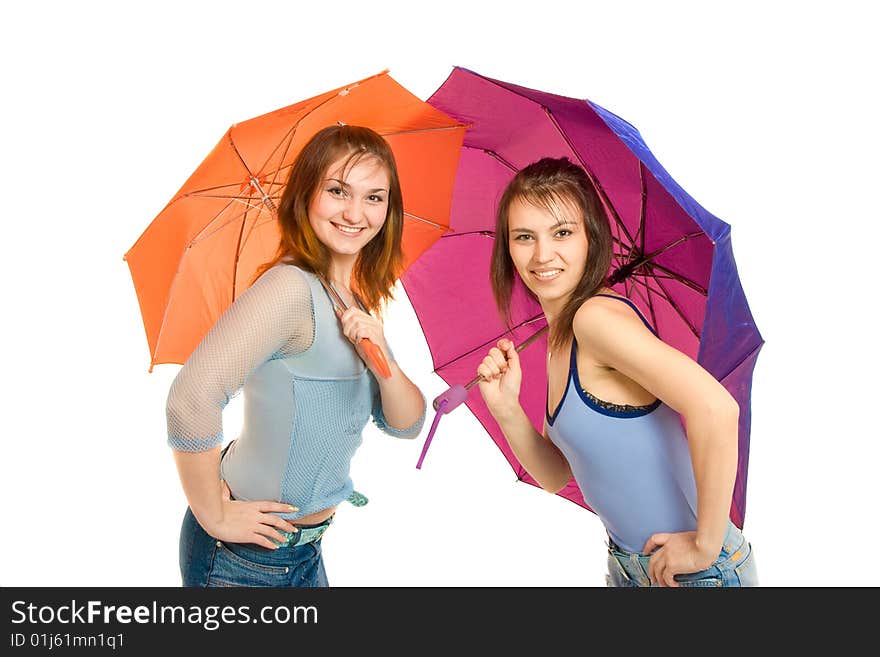 Two happy girl with umbrella. Two happy girl with umbrella