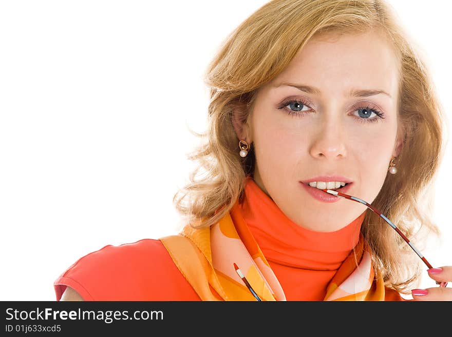 Young Blond Woman In Glasses