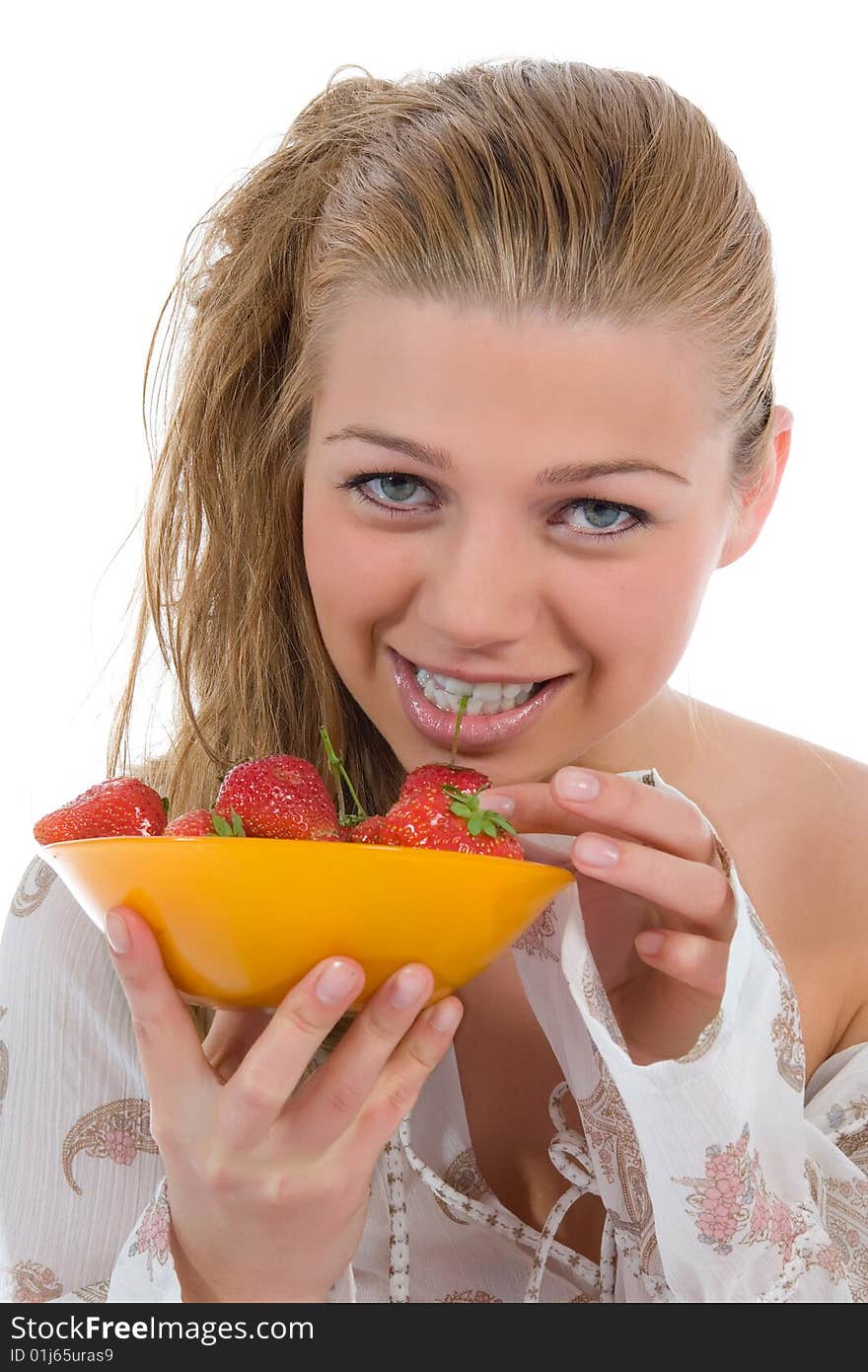 Beautiful girl with strawberry