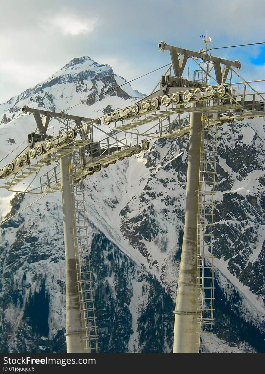 Caucasian mountains and cable way. Caucasian mountains and cable way