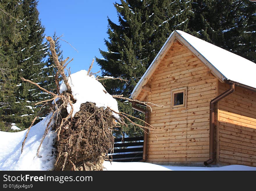 Little mountain house in the winter time.