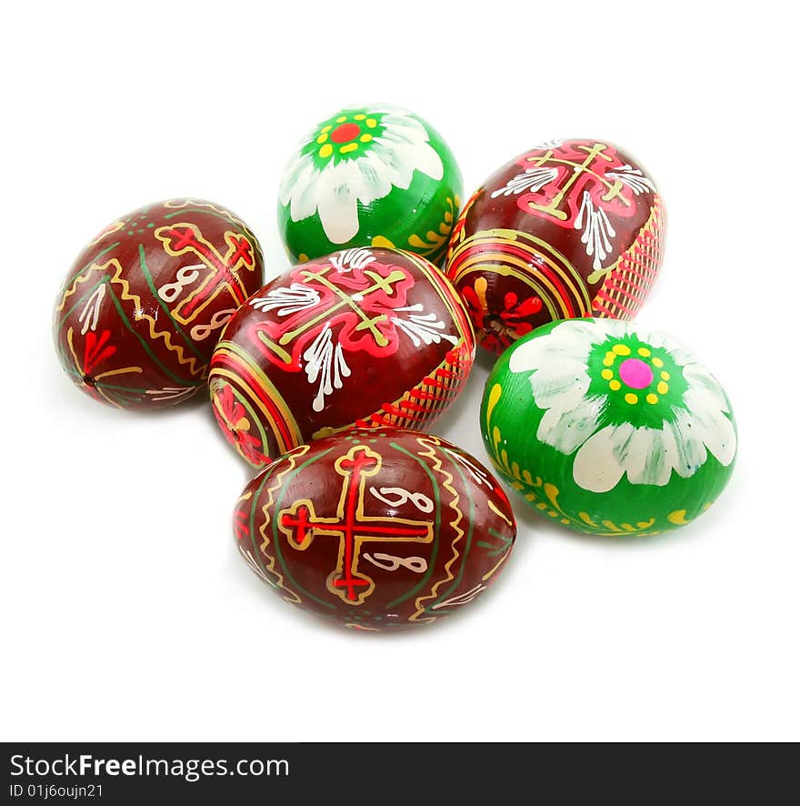 Group of painted Easter eggs isolated on a white background