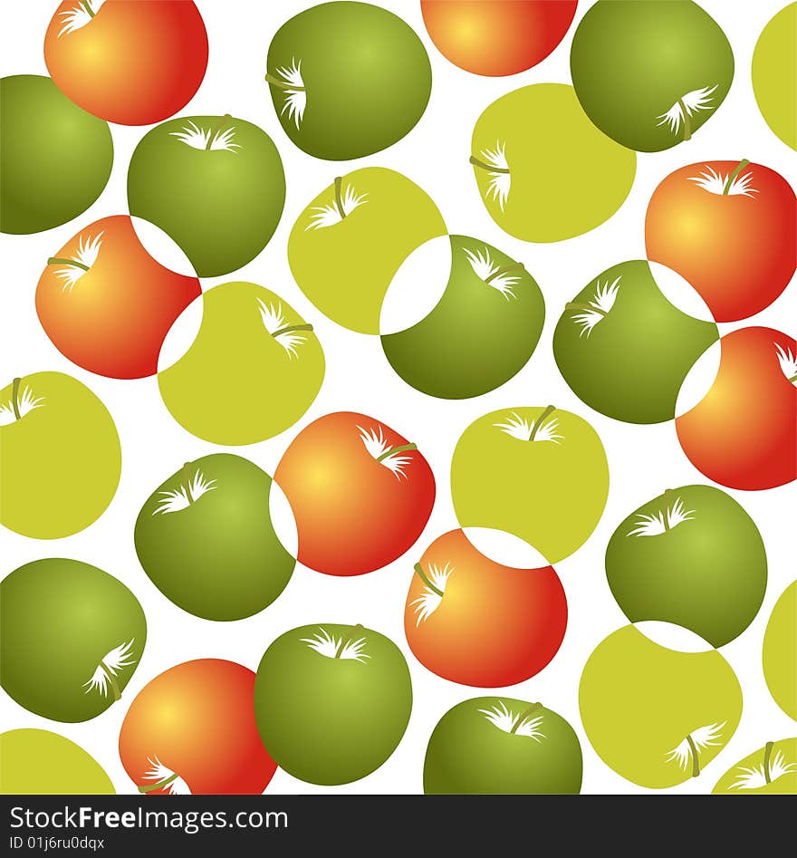 Cartoon green and red apples pattern on a white background. Cartoon green and red apples pattern on a white background.