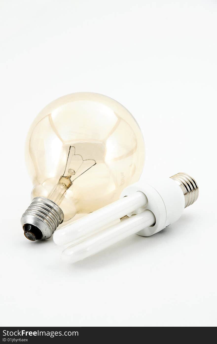 Old and new bulb on white background. Old and new bulb on white background