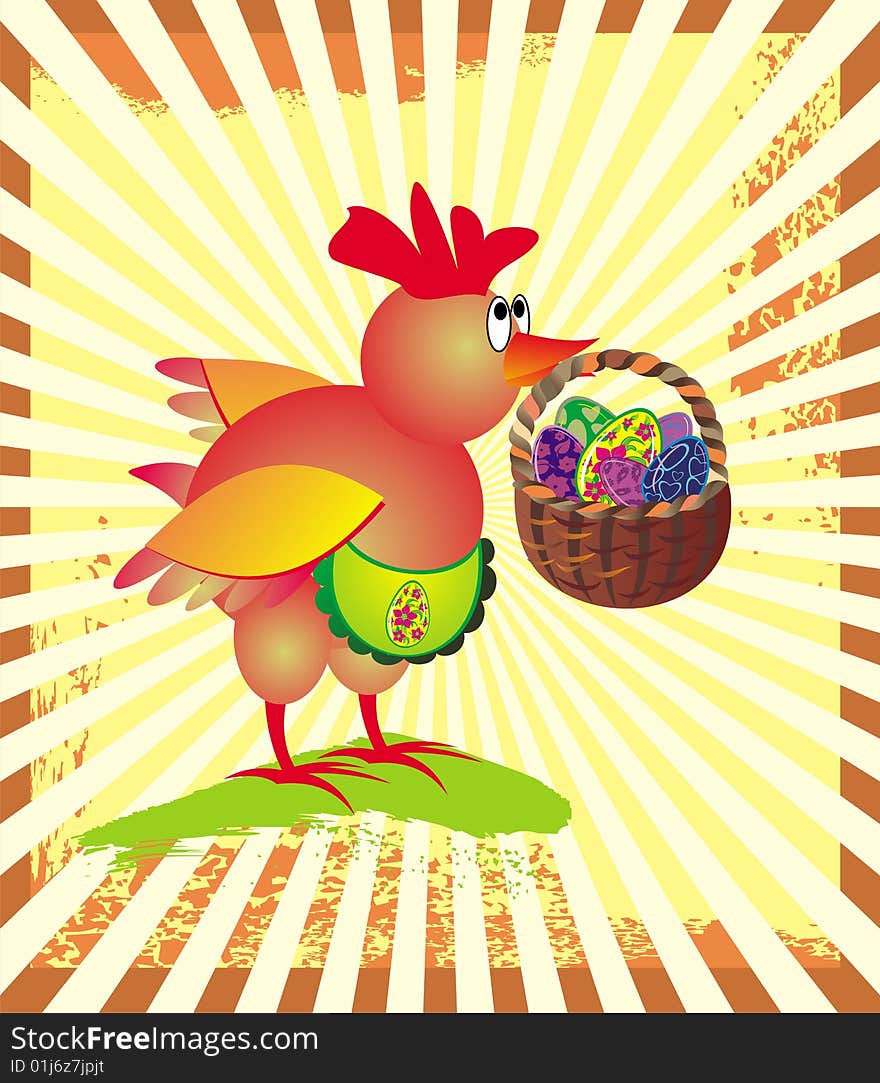 Easter greeting card with  chicken