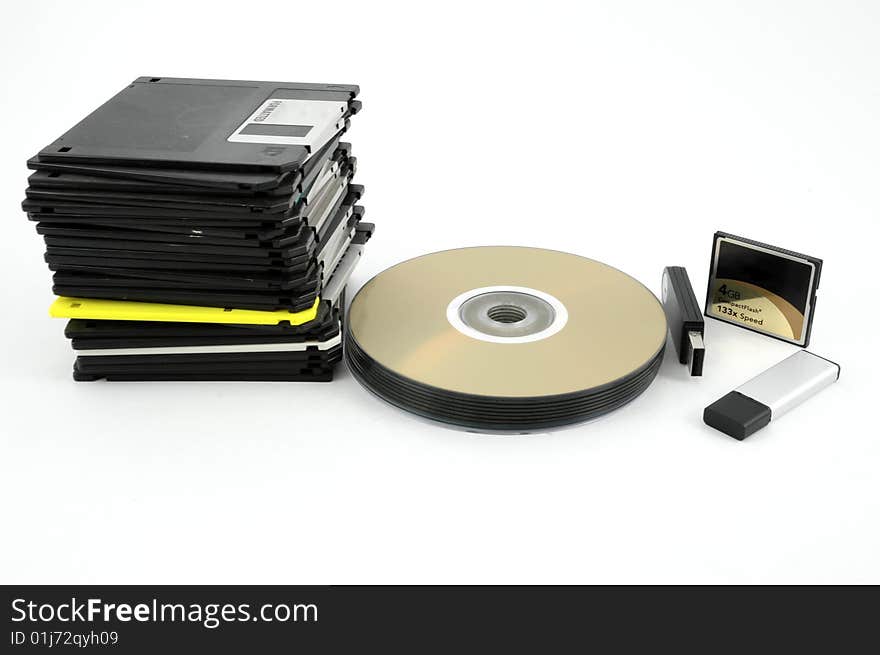 Storage devices on white background. Storage devices on white background