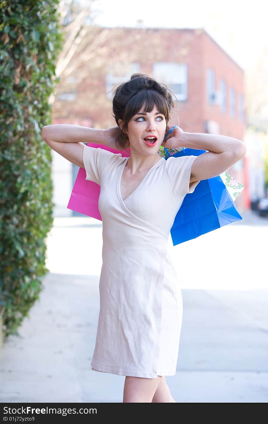 Attractive young woman out on the town shopping. Attractive young woman out on the town shopping